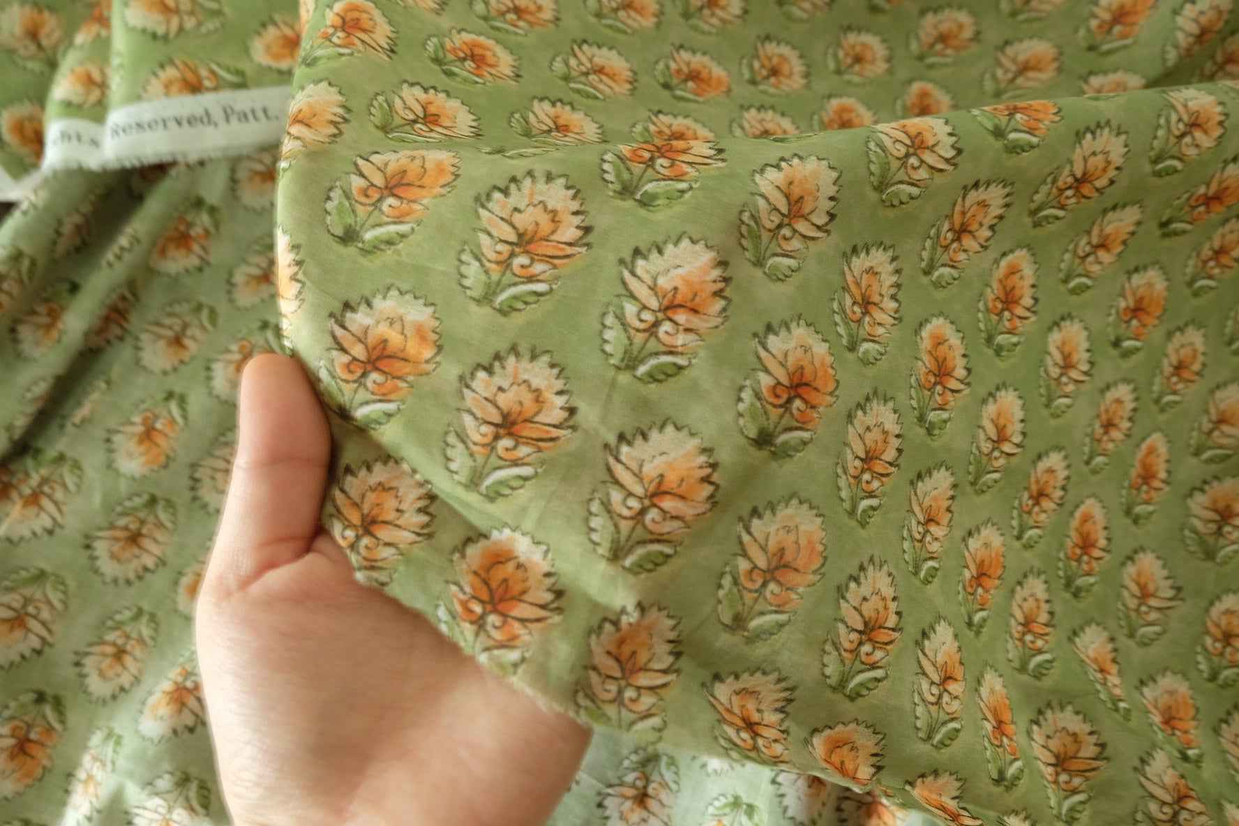 Green Floral Cotton Lawn Fabric – 2.2 yd