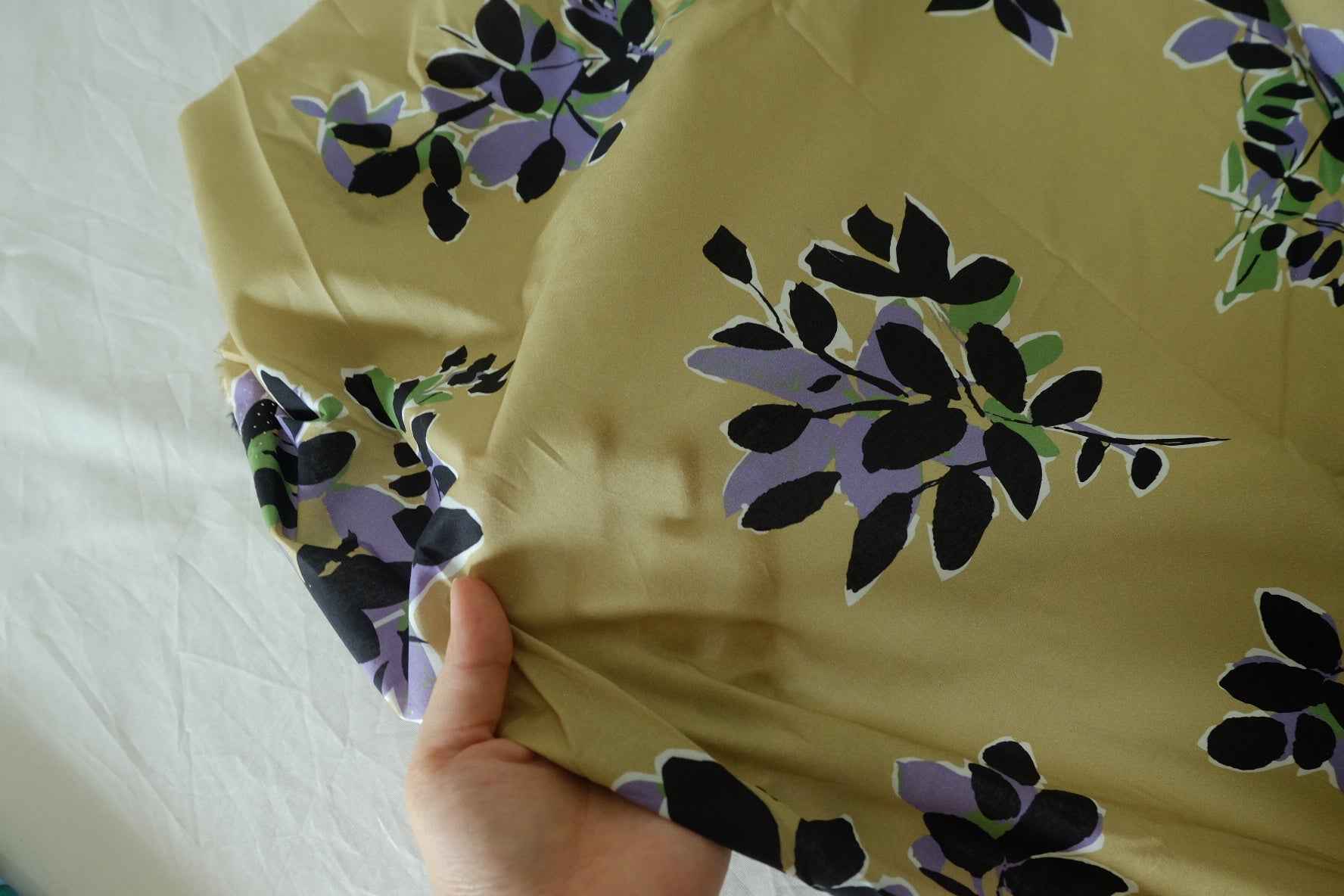Khaki Abstract Floral Cotton Poplin Fabric – 1.6 yd