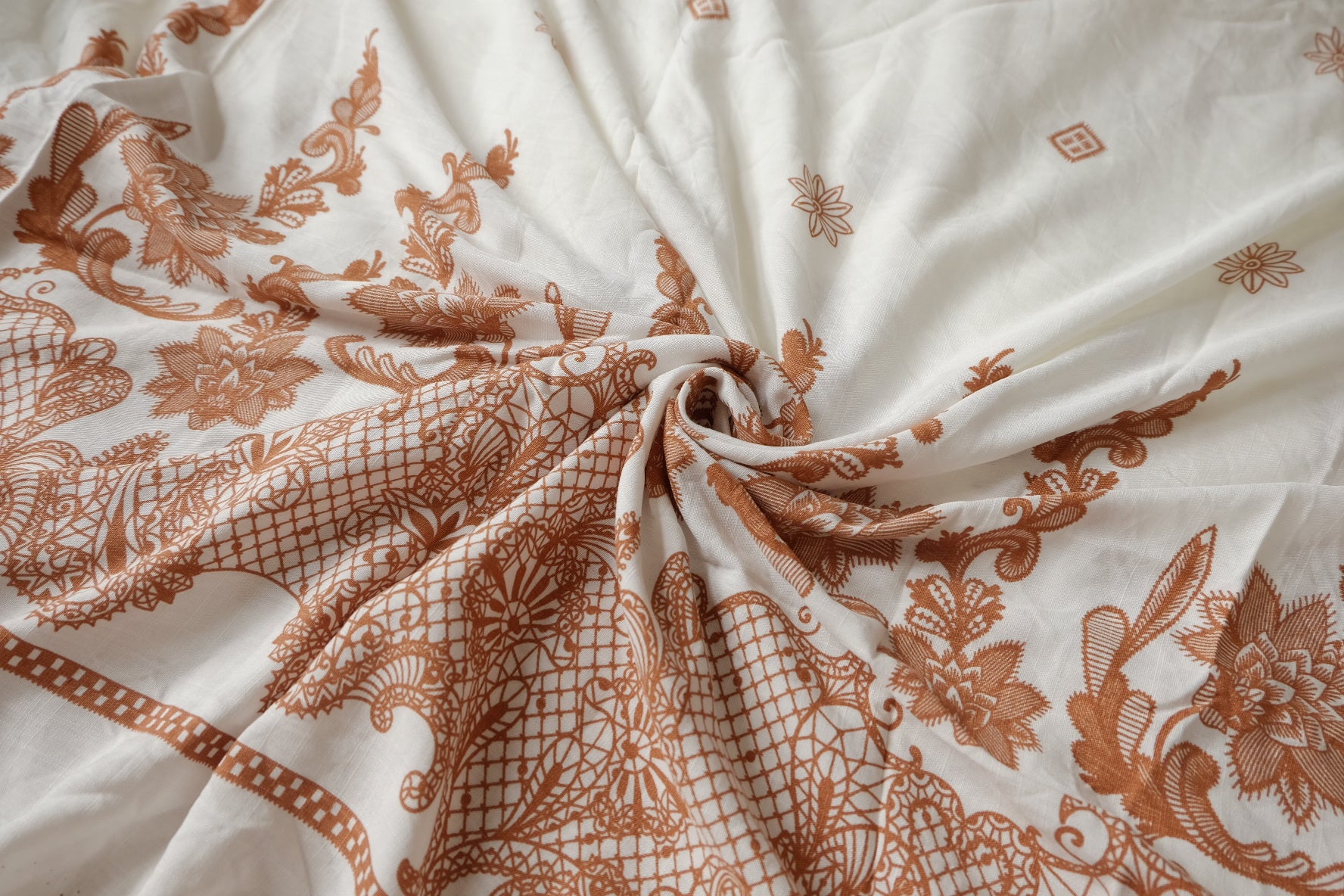 Border Print Cotton Linen Blend Fabric in Warm Caramel, 3.3 Yards