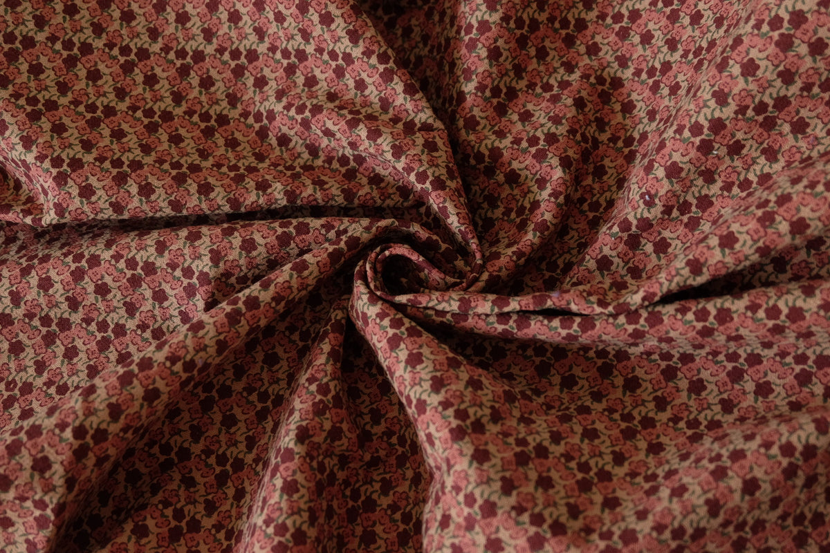 Vintage Burgundy Floral Double-Layer Cotton Linen – by meter