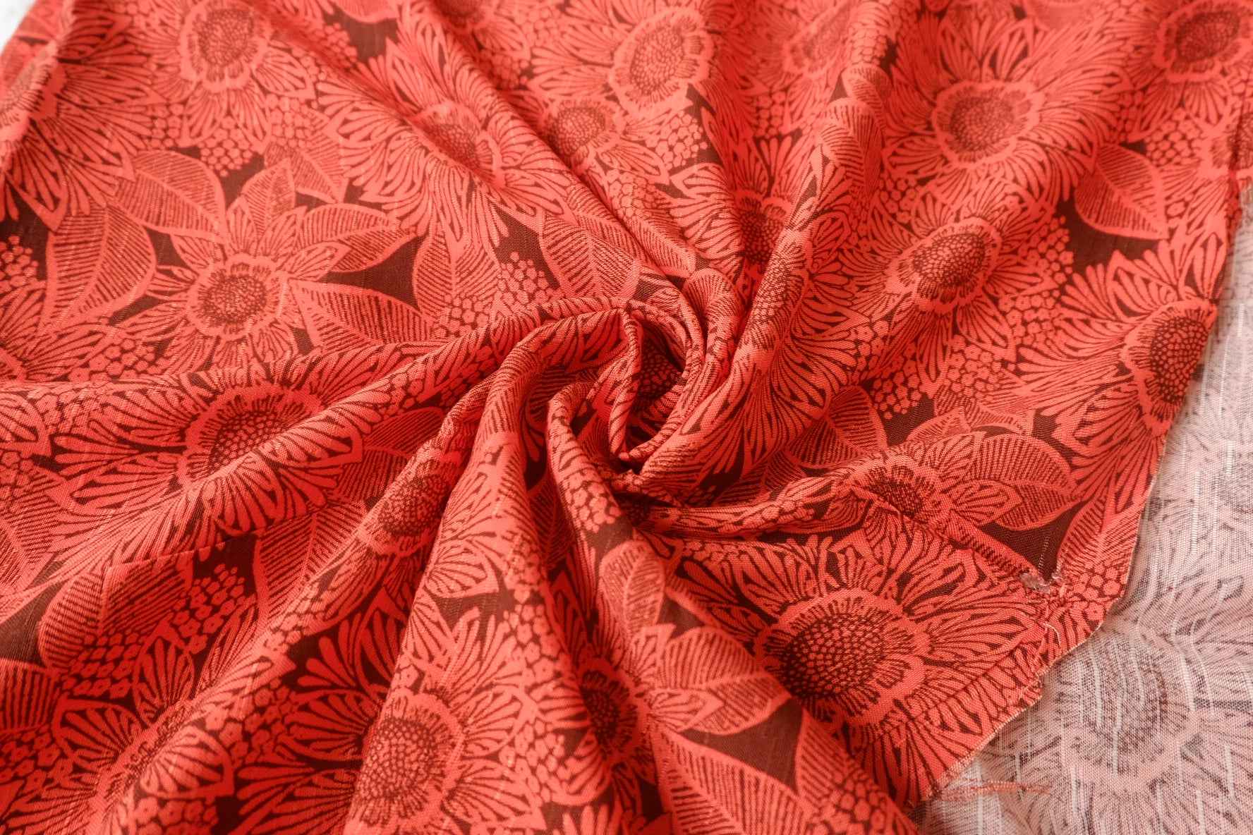 Red Tonal Floral Rayon Challis Fabric - 3.28 yd
