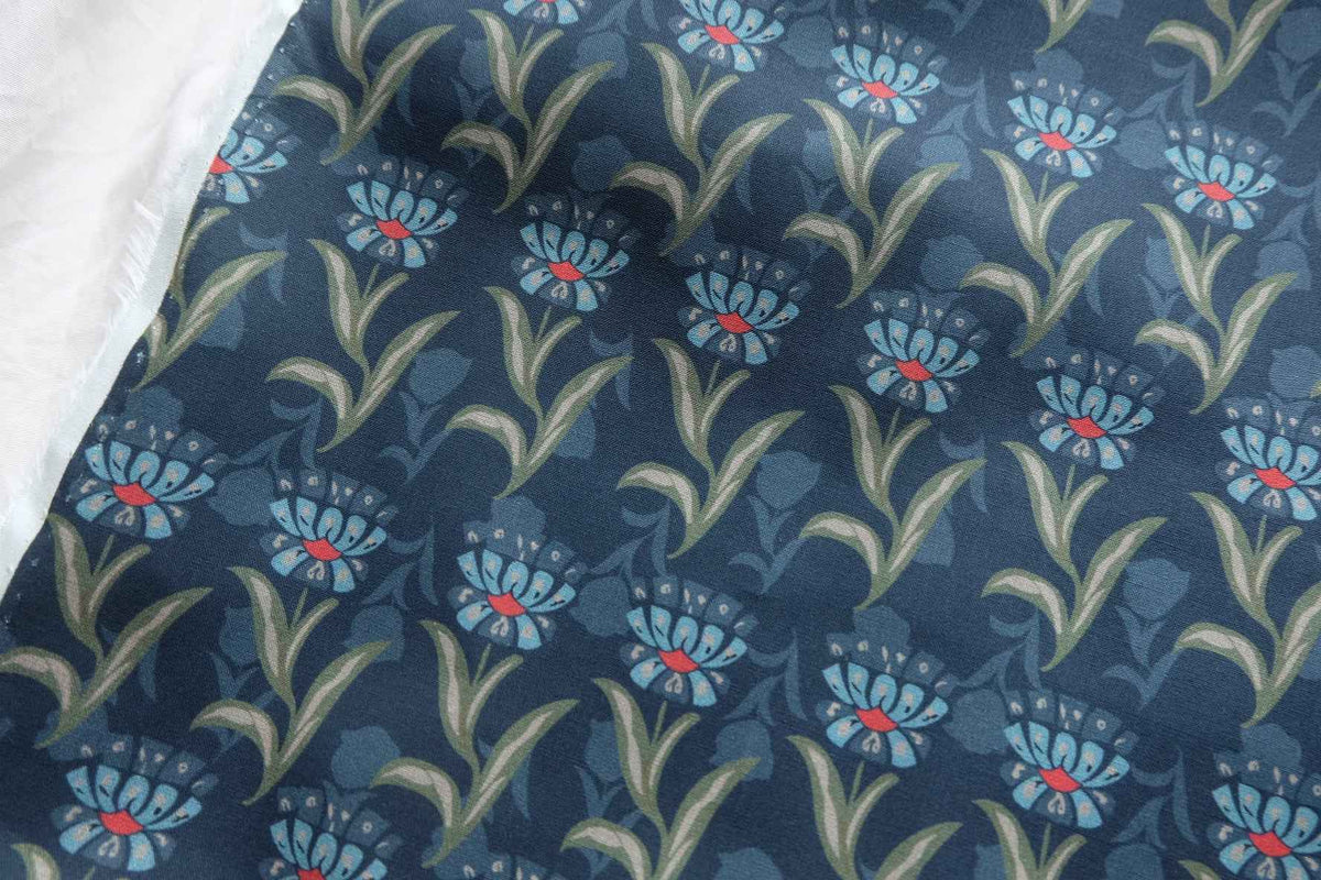 Midnight Blue Floral Cotton Lawn — 2.2 yd