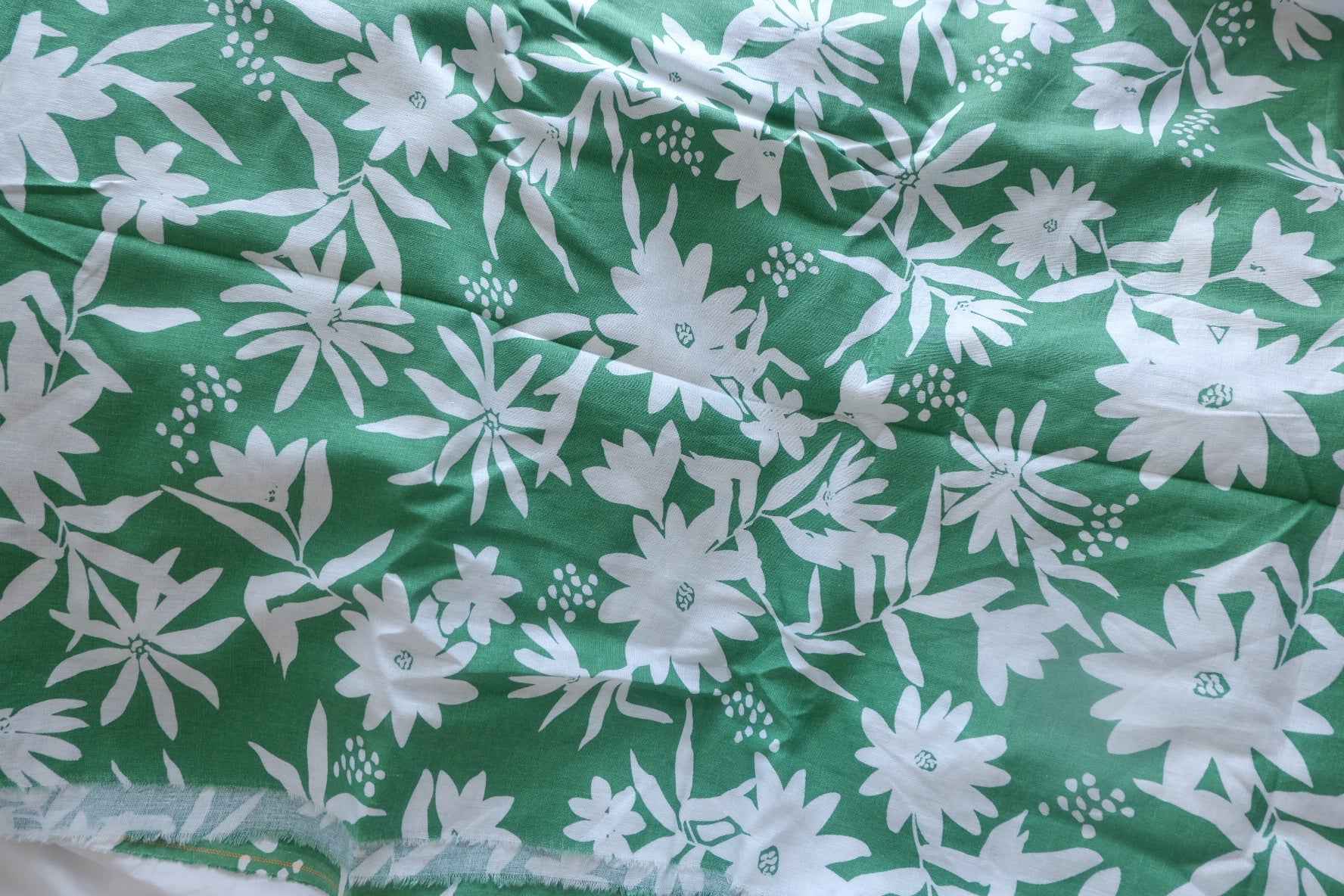 Green Floral Sand-Washed Cotton-Linen Fabric - 1.64 yd