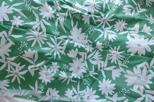 Green Floral Sand-Washed Cotton-Linen Fabric - 1.64 yd