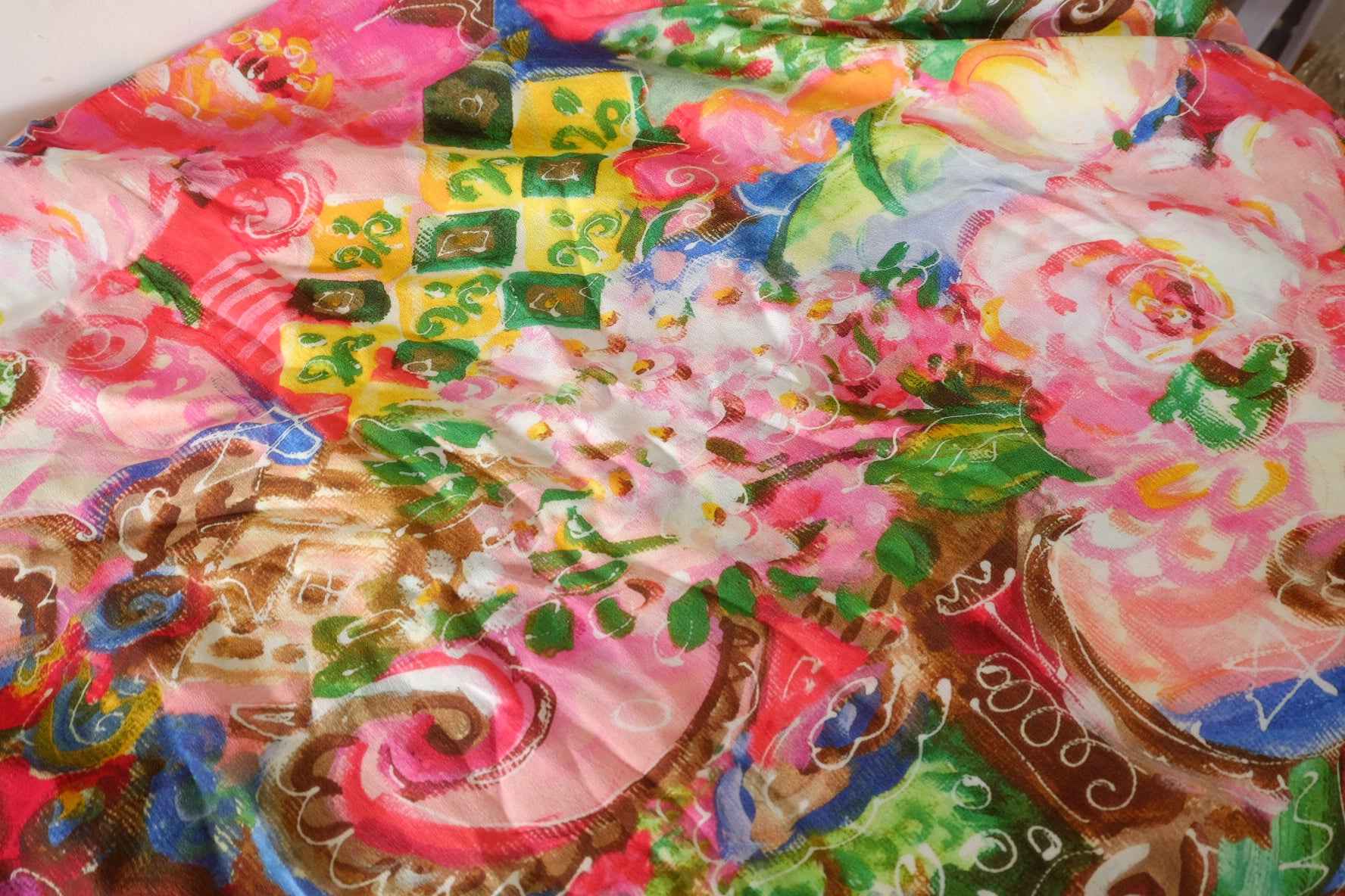 Colorful Abstract Floral Rayon Georgette Fabric – 3.3 yd