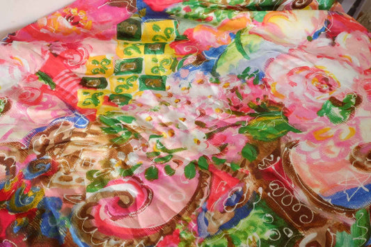 Colorful Abstract Floral Rayon Georgette Fabric – 3.3 yd