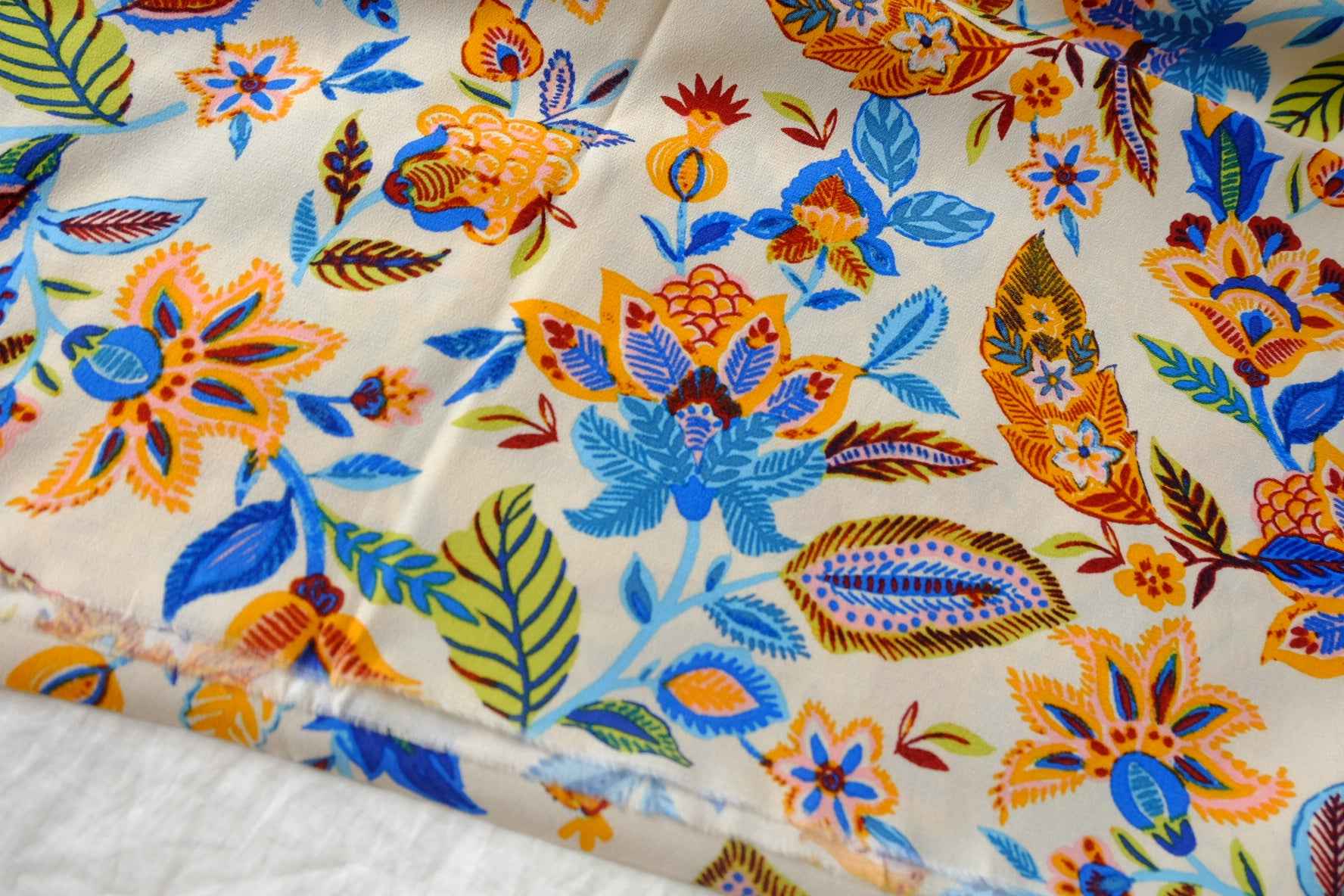 Colorful Folk Floral Textured Viscose Fabric - 2.19 Yards