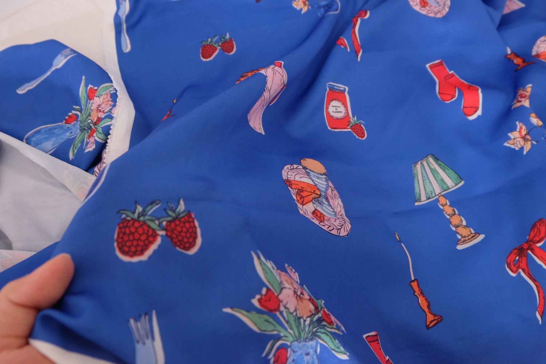 Blue Breakfast Table Rayon Satin – 2.2 yd