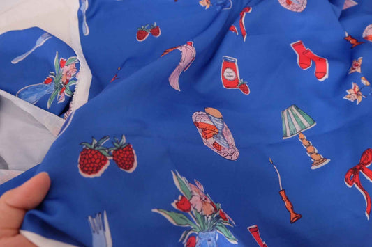Blue Breakfast Table Rayon Satin – 2.2 yd