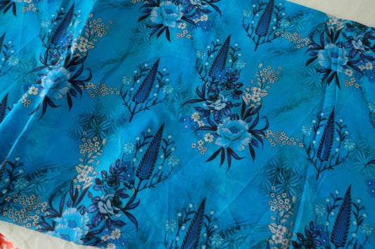 Turquoise Blue Floral Lightweight Cotton Lawn Fabric – 3.3 yd