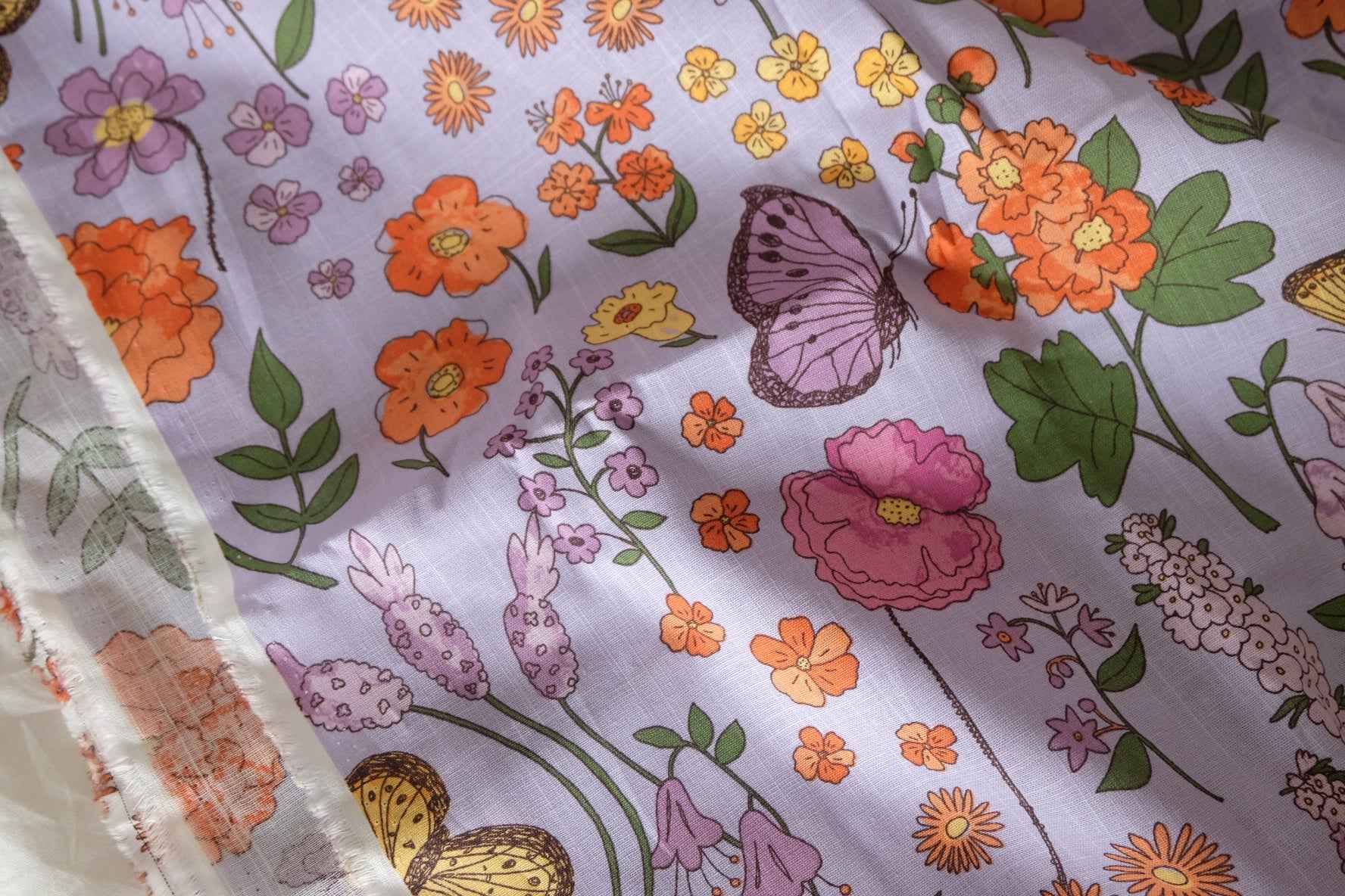 Lavender Garden Butterfly Cotton Linen Fabric – 2.2 Yards