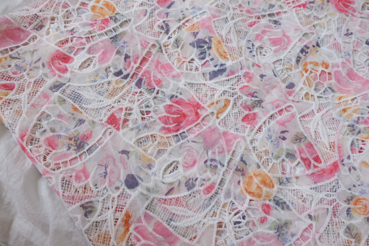 Pink Floral Openwork Embroidered Lace Fabric - 2.19 yd