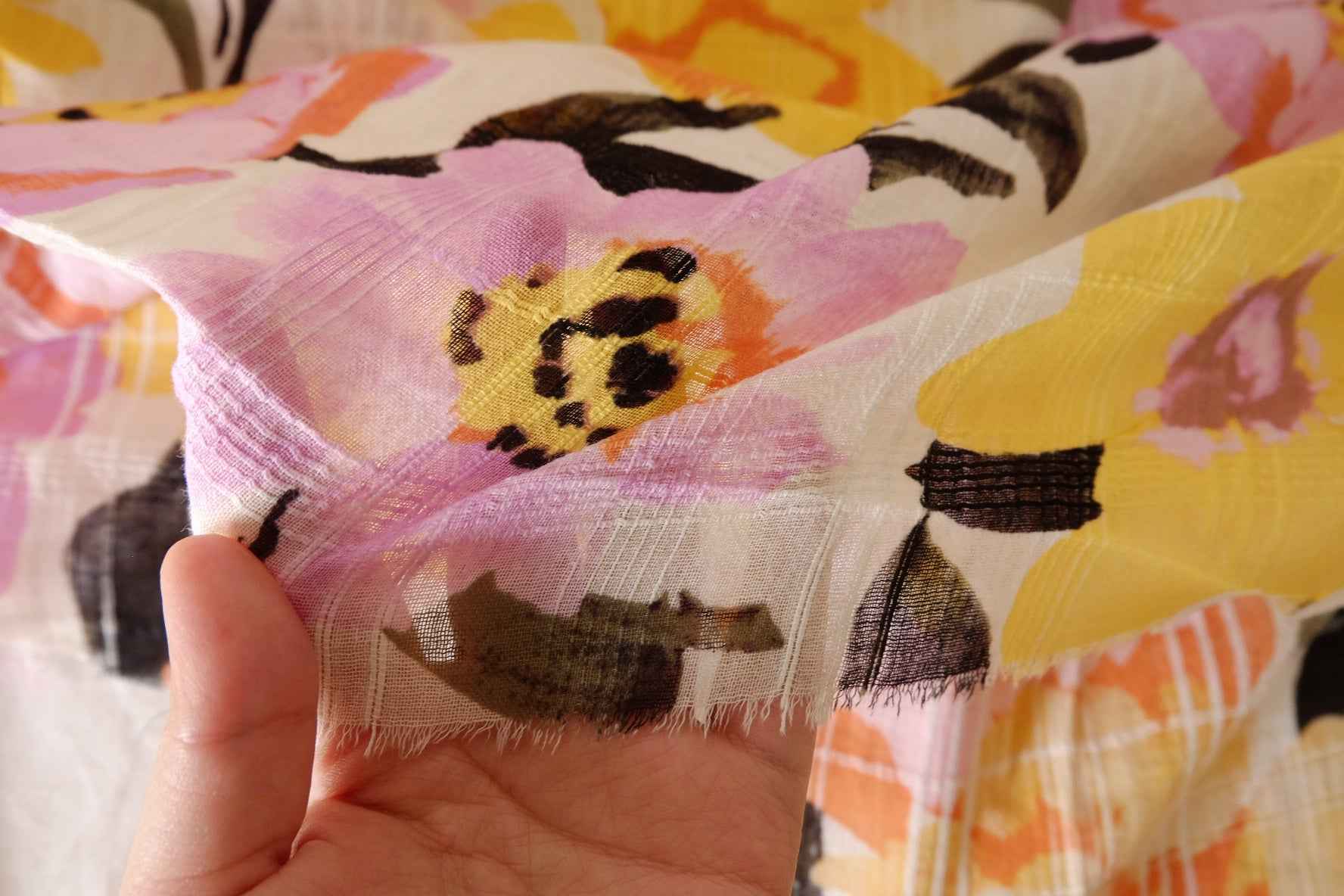Painterly Floral Textured Cotton Fabric – 3.3 Yards