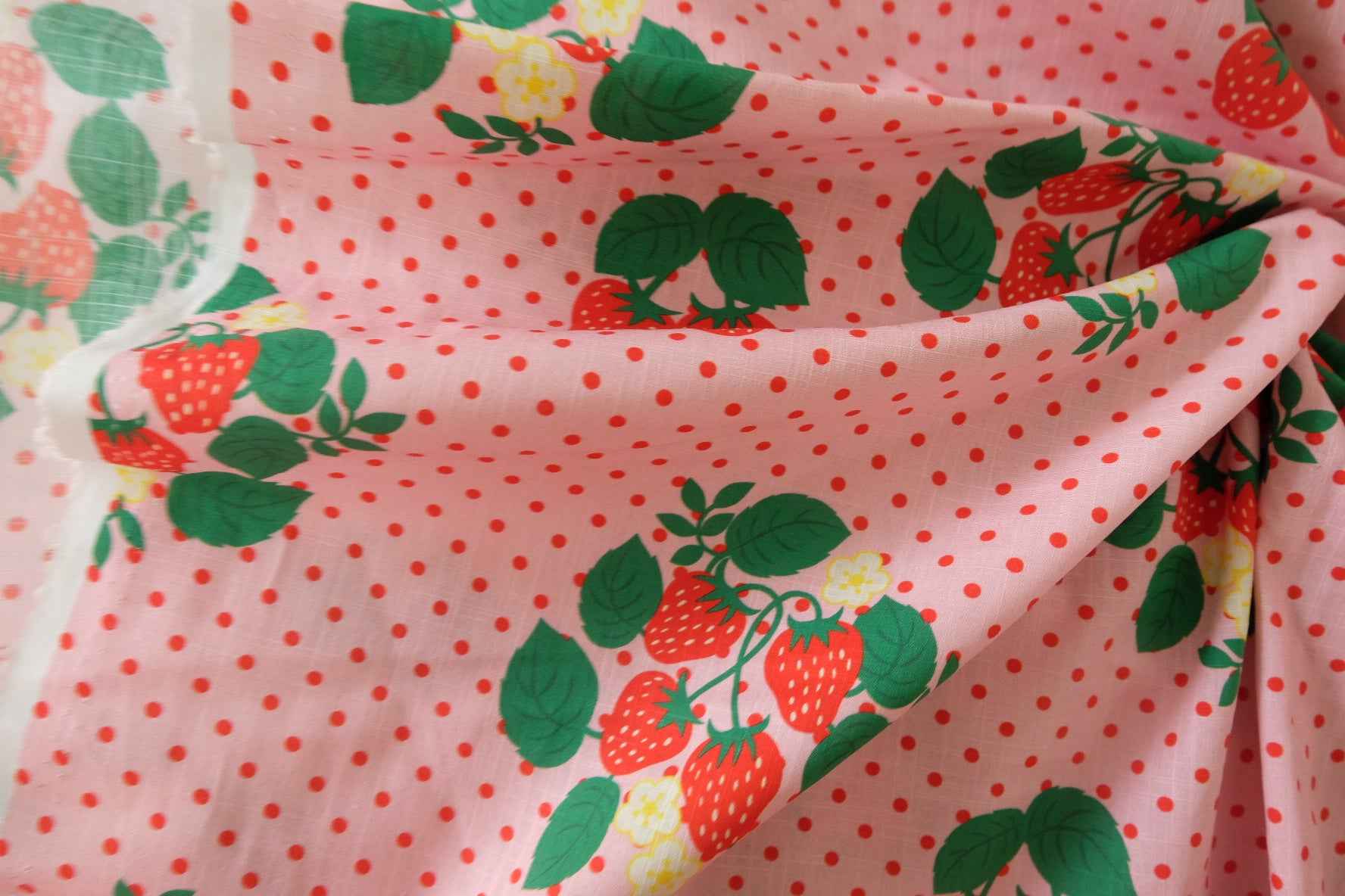 Pink Strawberry Slub Cotton Linen Fabric – 2.2 yd
