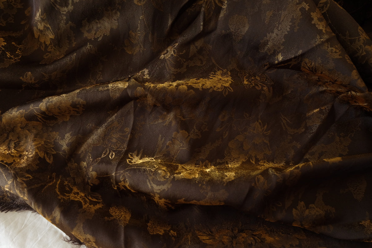 Antique Gold Floral Jacquard Satin – 3.3 Yards
