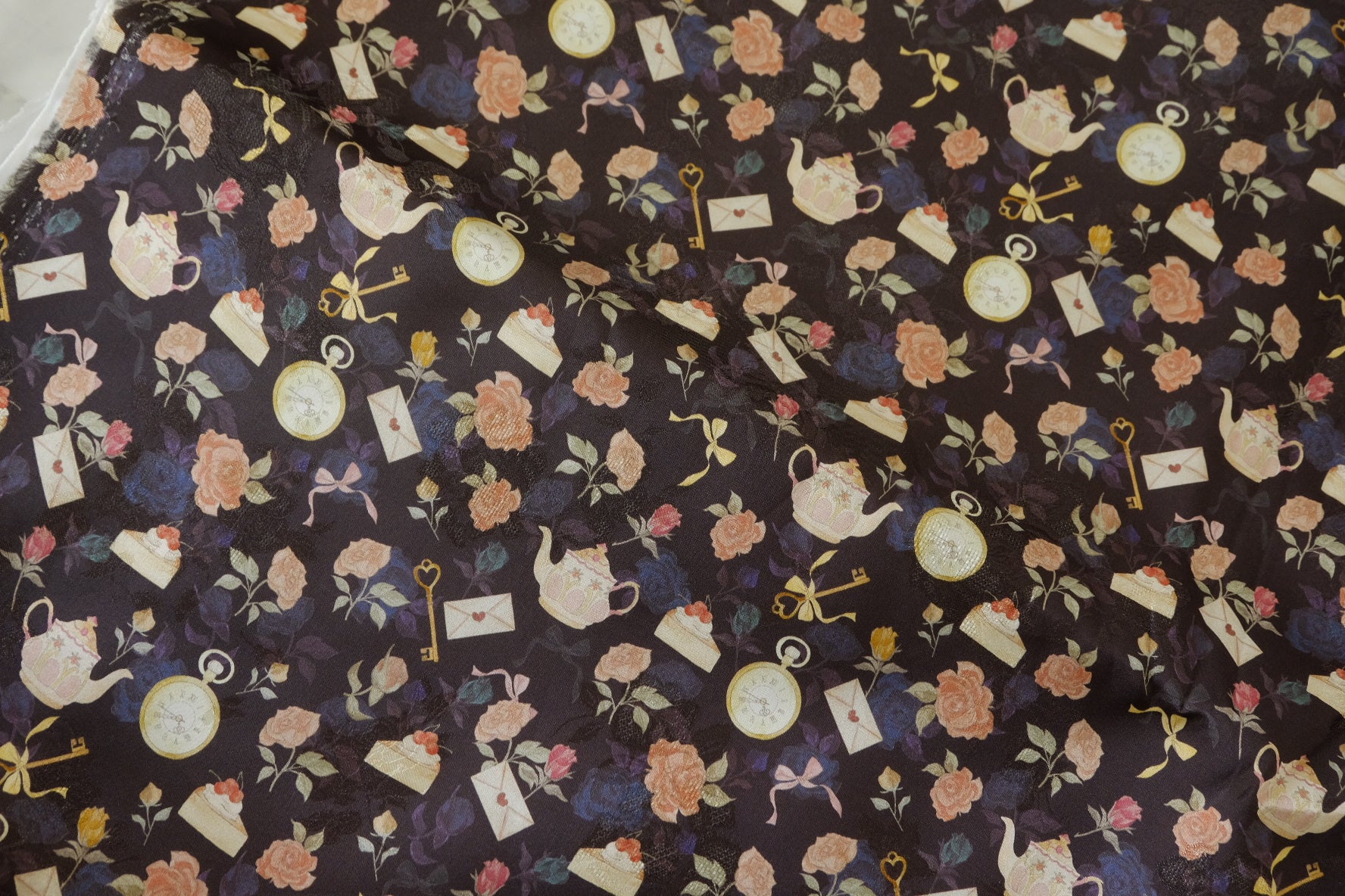 Jacquard Plant-Based Rayon Fabric – Dark Romance Floral & Vintage Motif – 2.2 yd