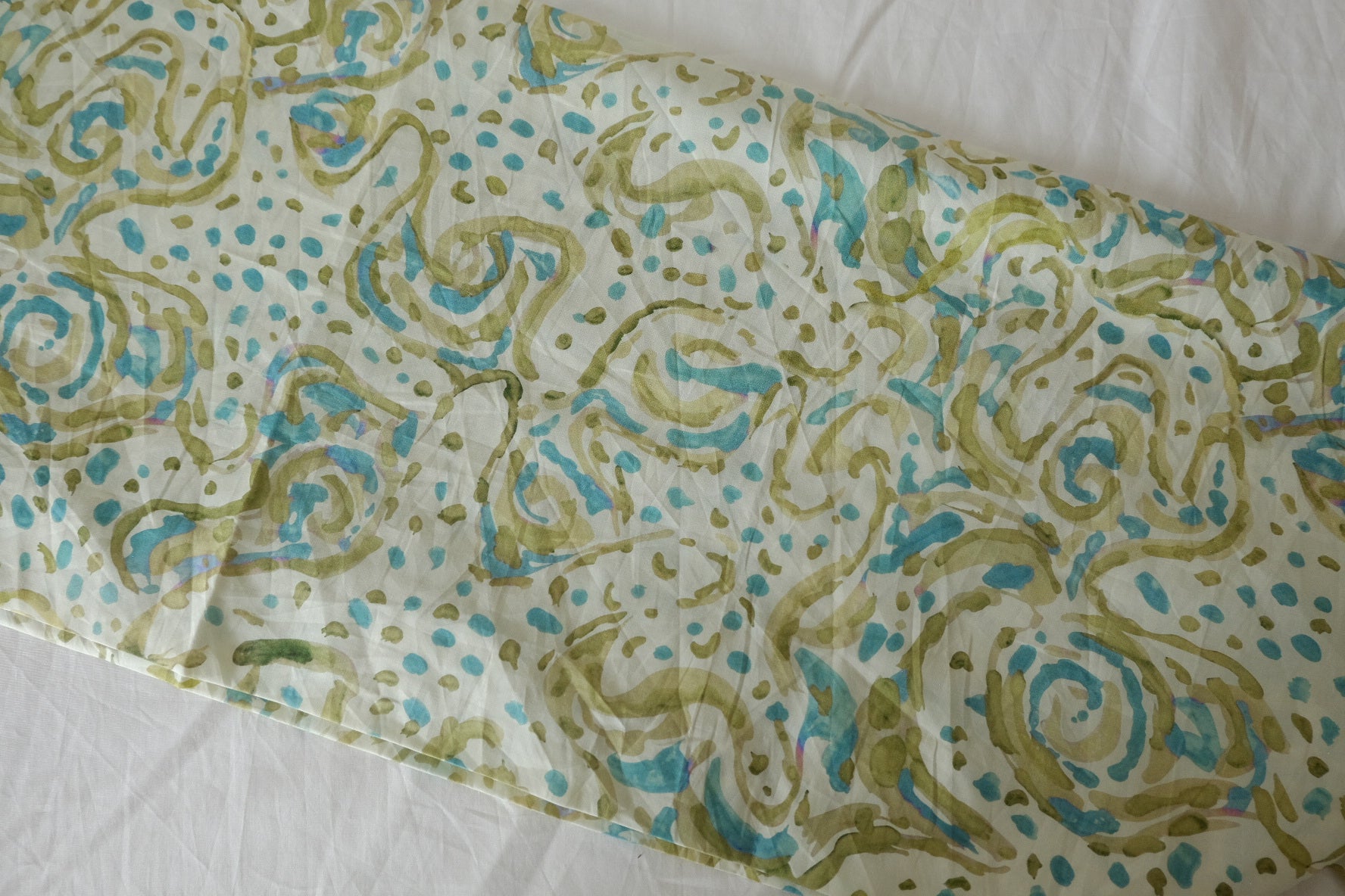 Aqua & Olive Abstract Cotton Poplin – 2.19 yd