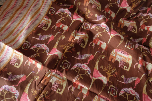 Whimsical Elephant Cotton Lawn Fabric – 2.2 yd