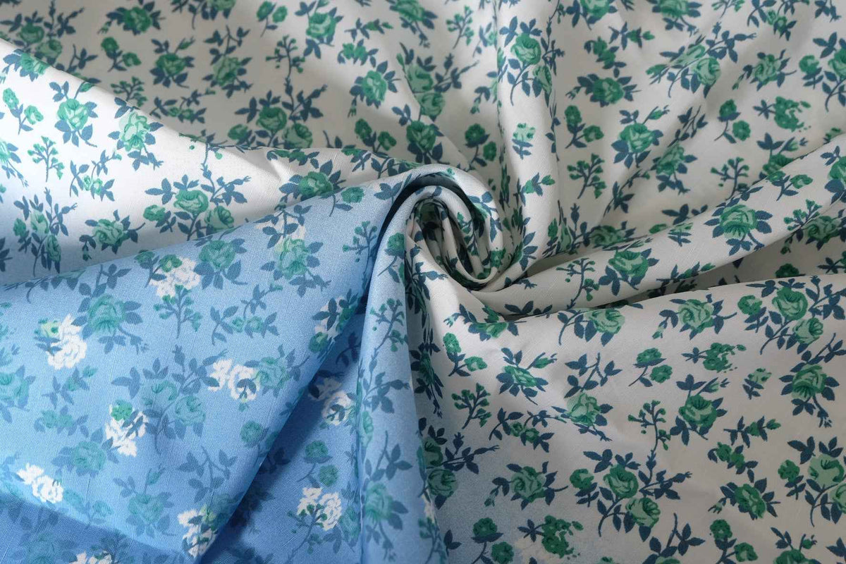Blue Ombre Floral Cupro Linen Blend — 3.3 yd