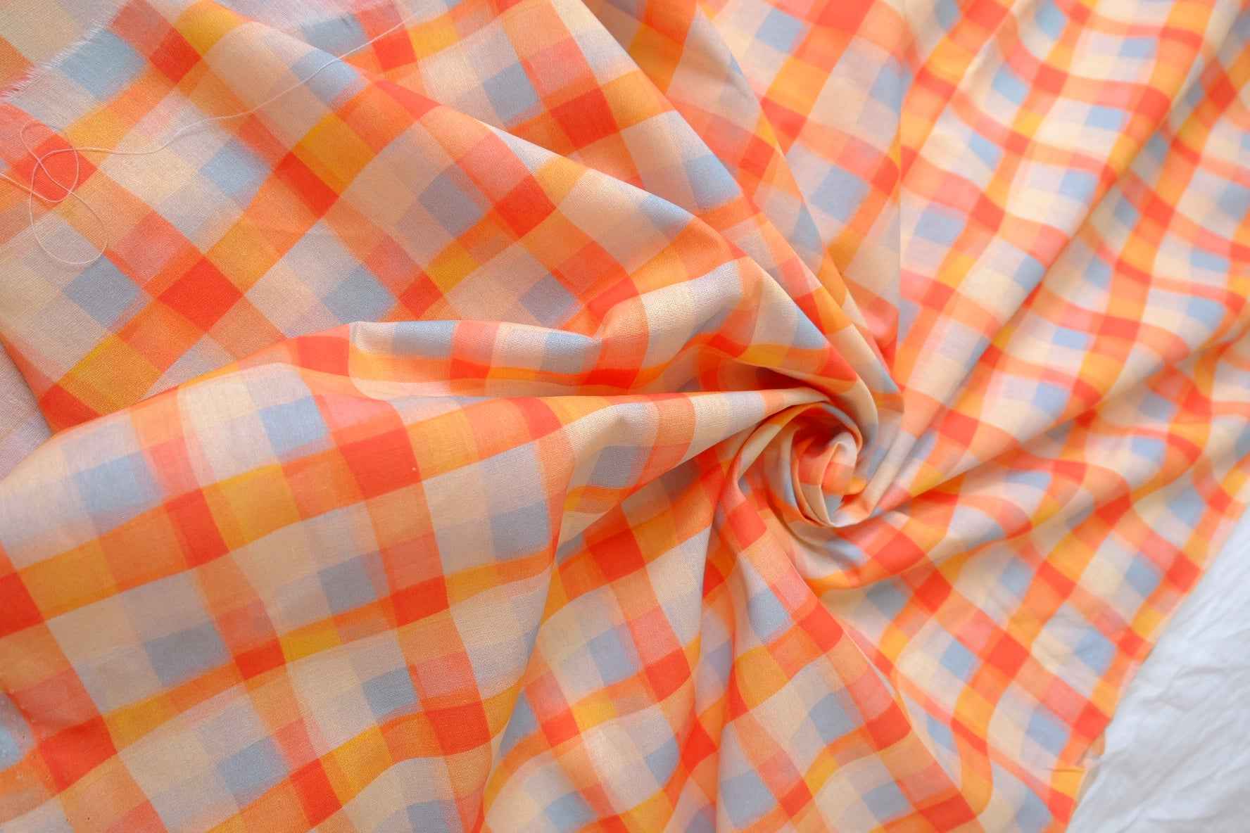 Sunny Peach Check Cotton Poplin Fabric — 2.19 yd