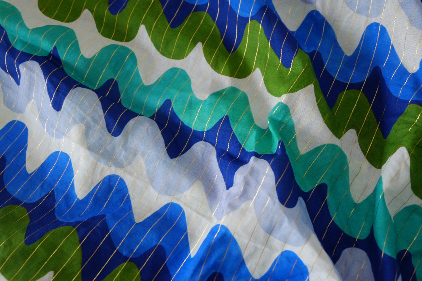 Blue Wave Metallic-Stripe Cotton Voile – 2.7 yd