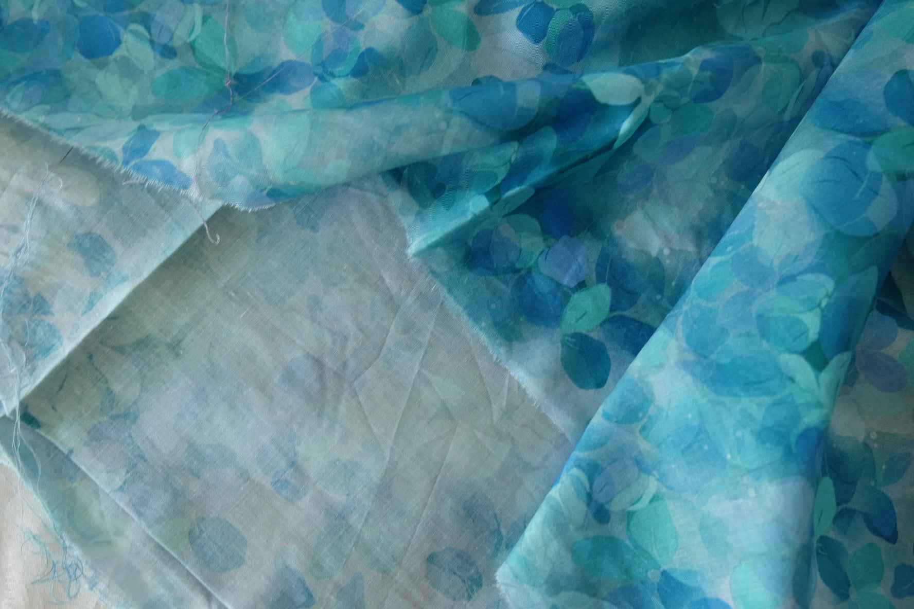 Blue Watercolor Leaf Cotton Voile Fabric – 3.3 yd