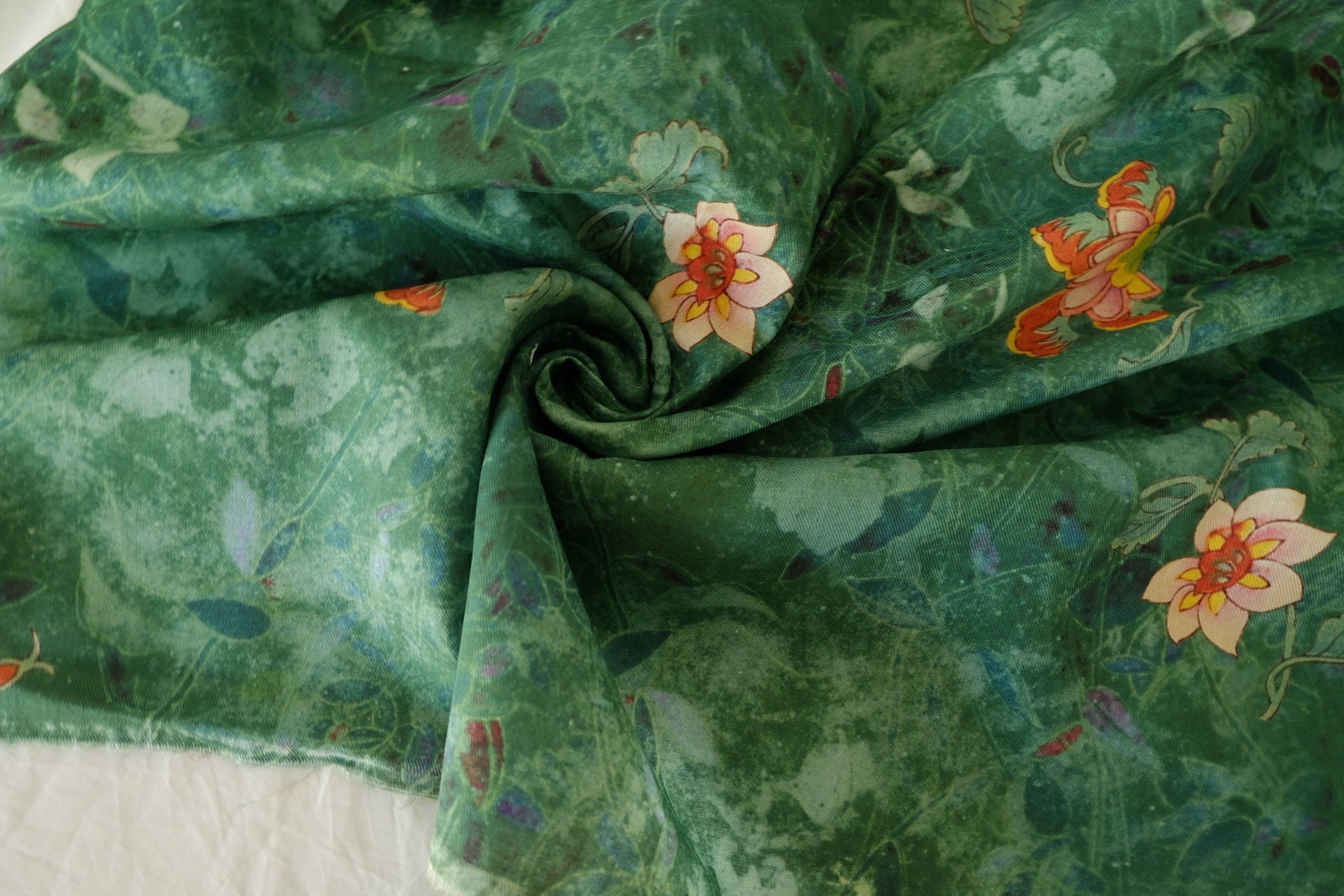 Soft Green Watercolor Botanical Cotton Twill Fabric – 2.8 yd