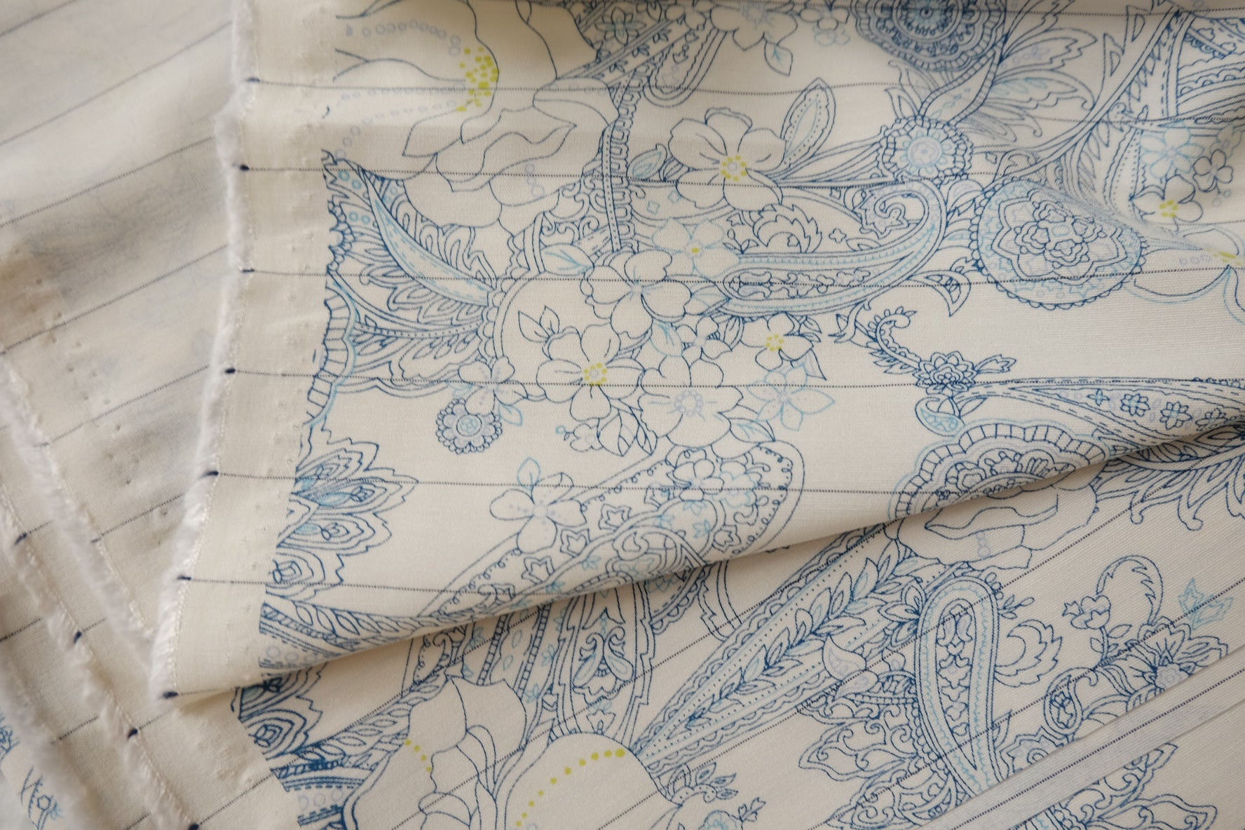 Blue Paisley Floral Lyocell Linen Blend Fabric, Soft Structure, 2.2 Yards