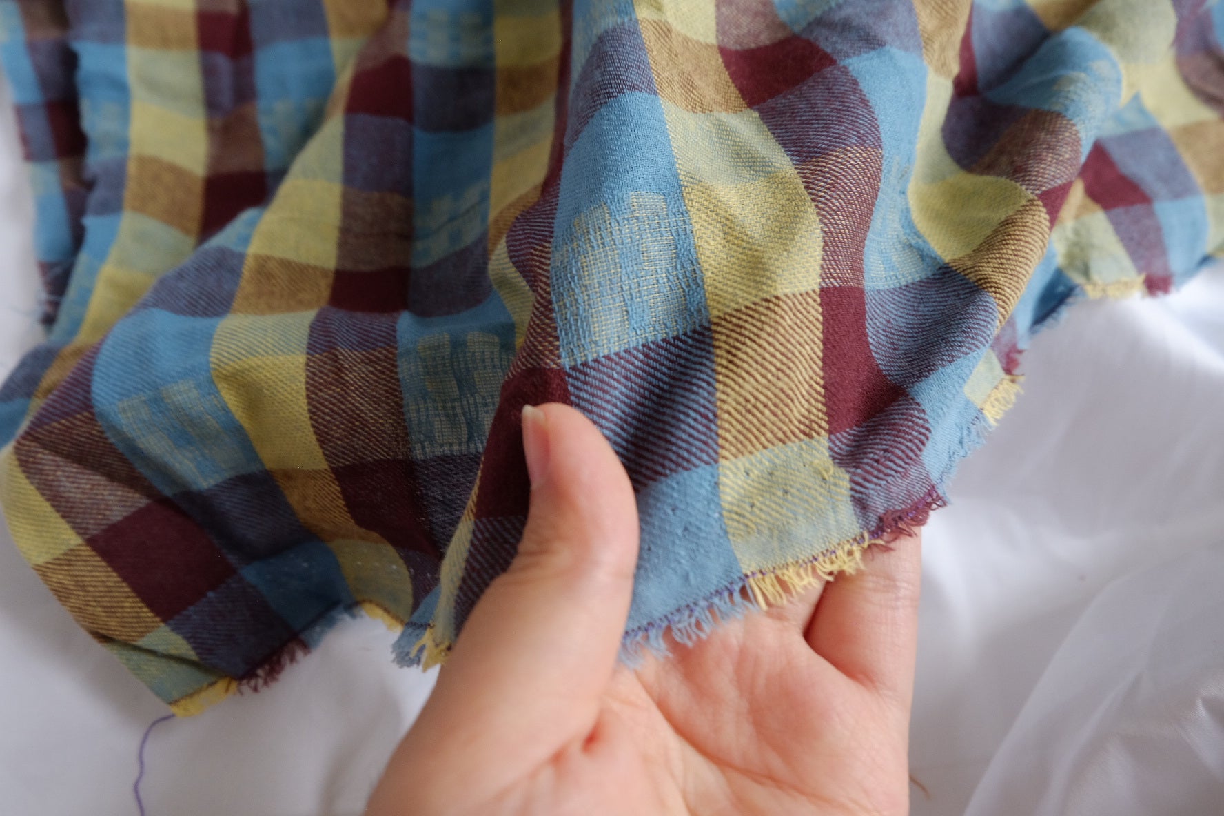 Soft Crinkled Yarn-Dyed Cotton-Linen Plaid Fabric - 3.28 yd