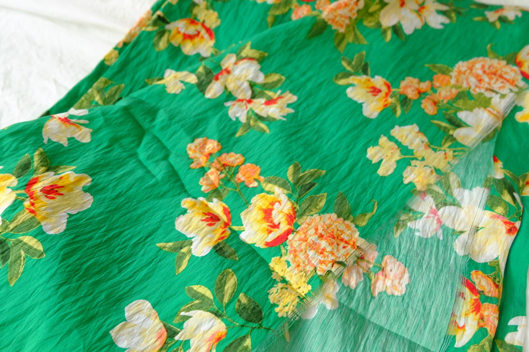 Vibrant Green Floral Tencel Cotton Fabric 3.3 Yards
