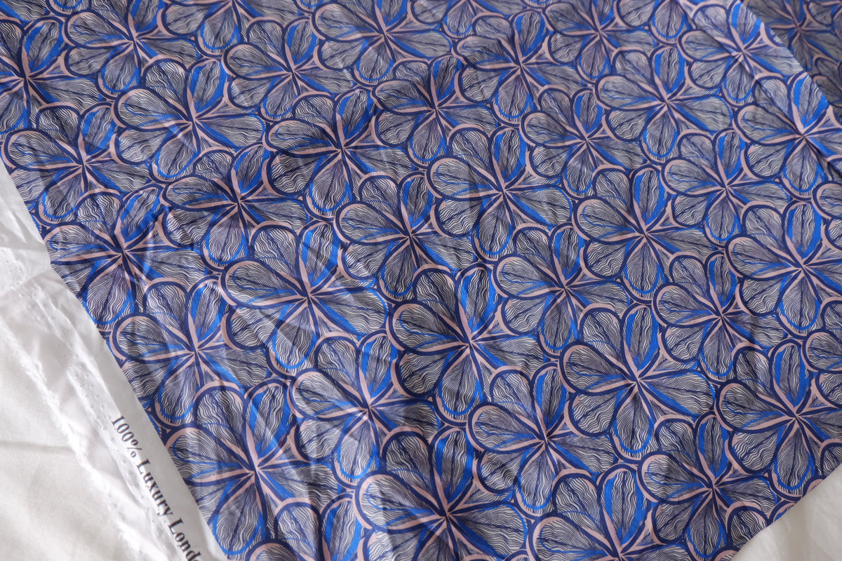 Blue Petal Linework Cotton Lawn — 1 yd