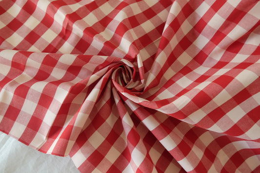 Red Gingham Yarn-Dyed Combed Cotton Fabric – 3.3 yd