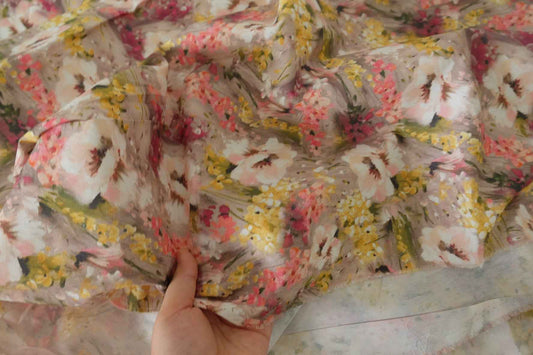 Painterly Meadow Floral Cotton Fabric - 3.8 yd