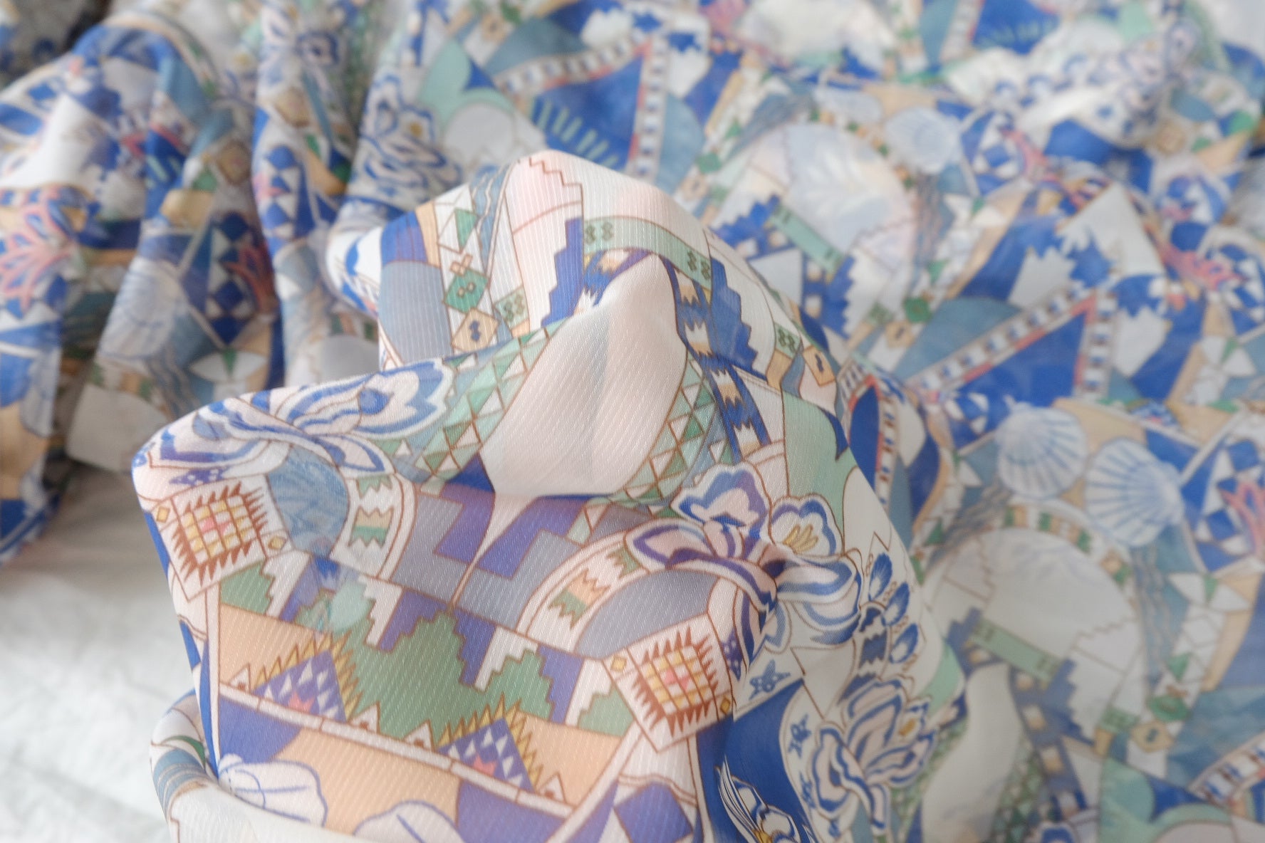 Blue Mosaic Floral Chiffon Fabric — 5.47 yd