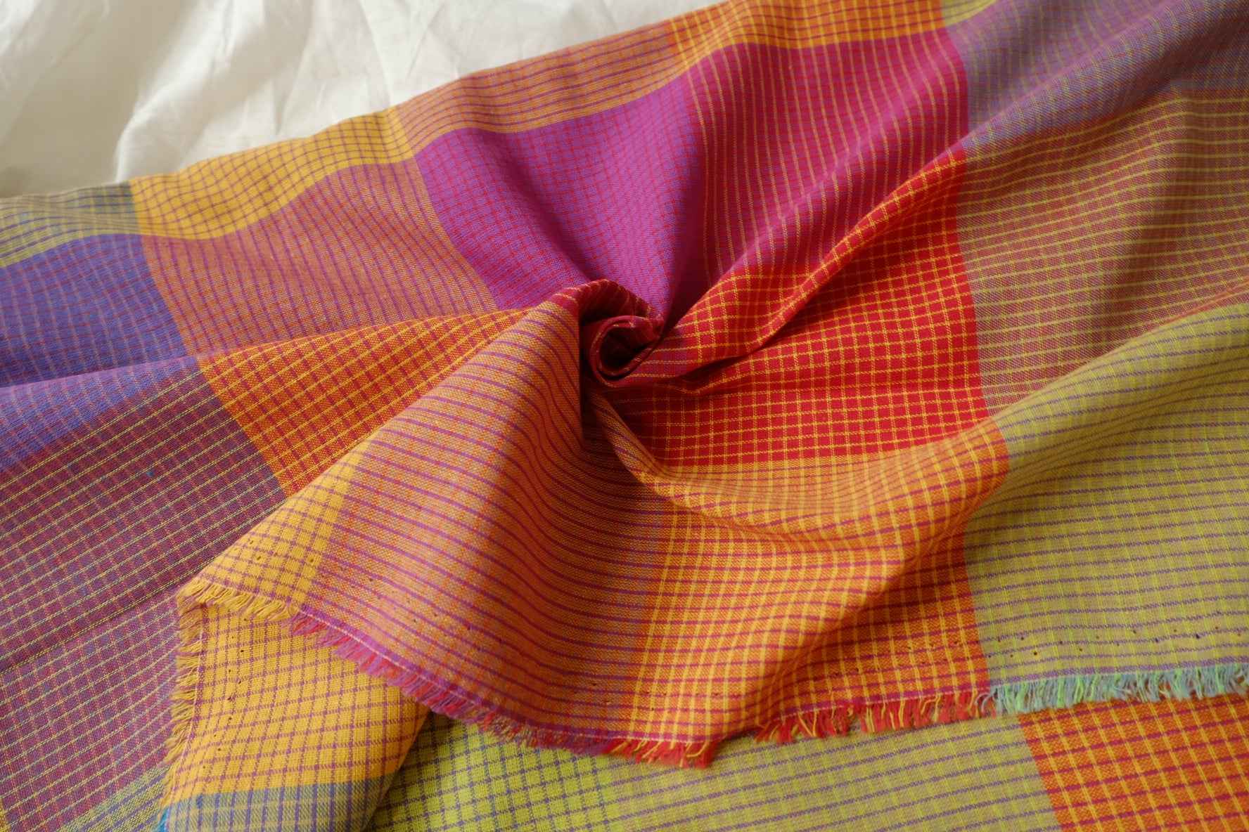 Bold Plaid Cotton Linen Blend Fabric, Structured Dress and Skirt Weight, 3.28 Yards