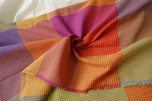 Bold Plaid Cotton Linen Blend Fabric, Structured Dress and Skirt Weight, 3.28 Yards