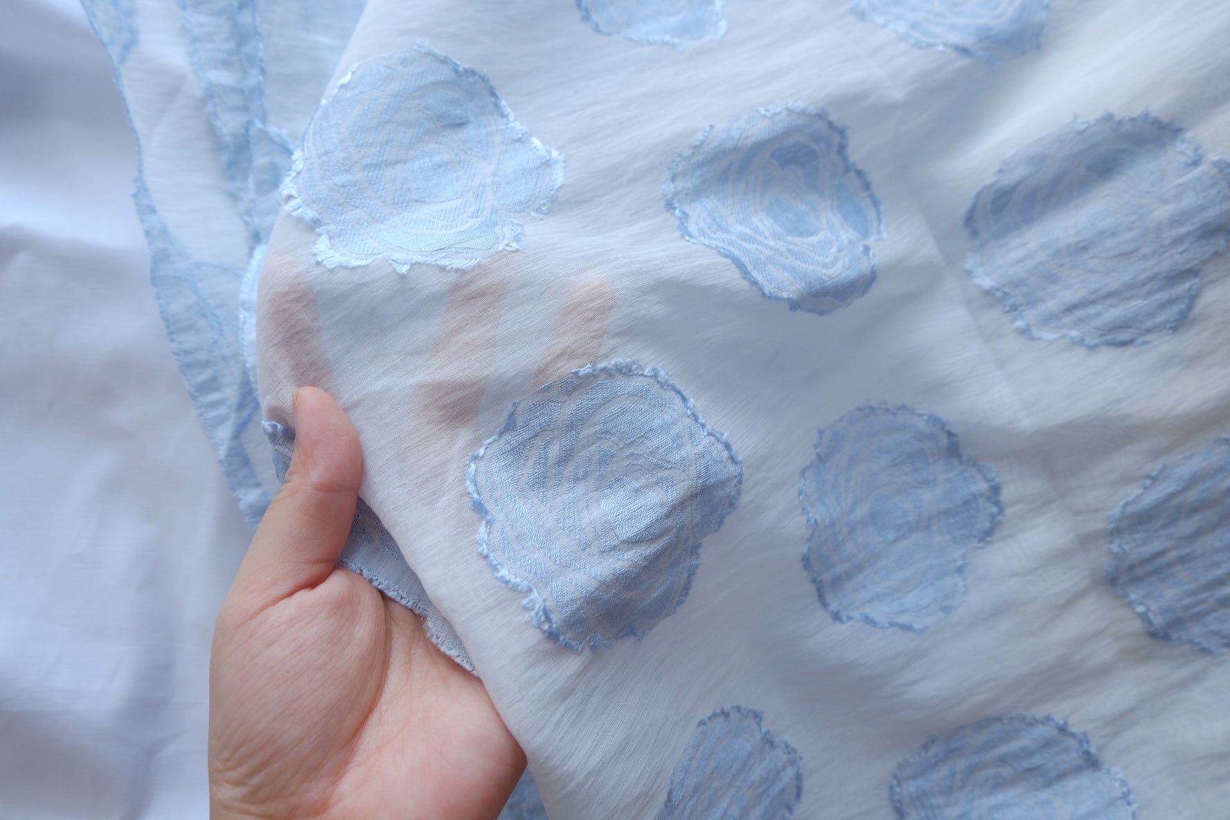 Pale Blue 3D Embroidered Nylon Organza Fabric - 3.28 yd