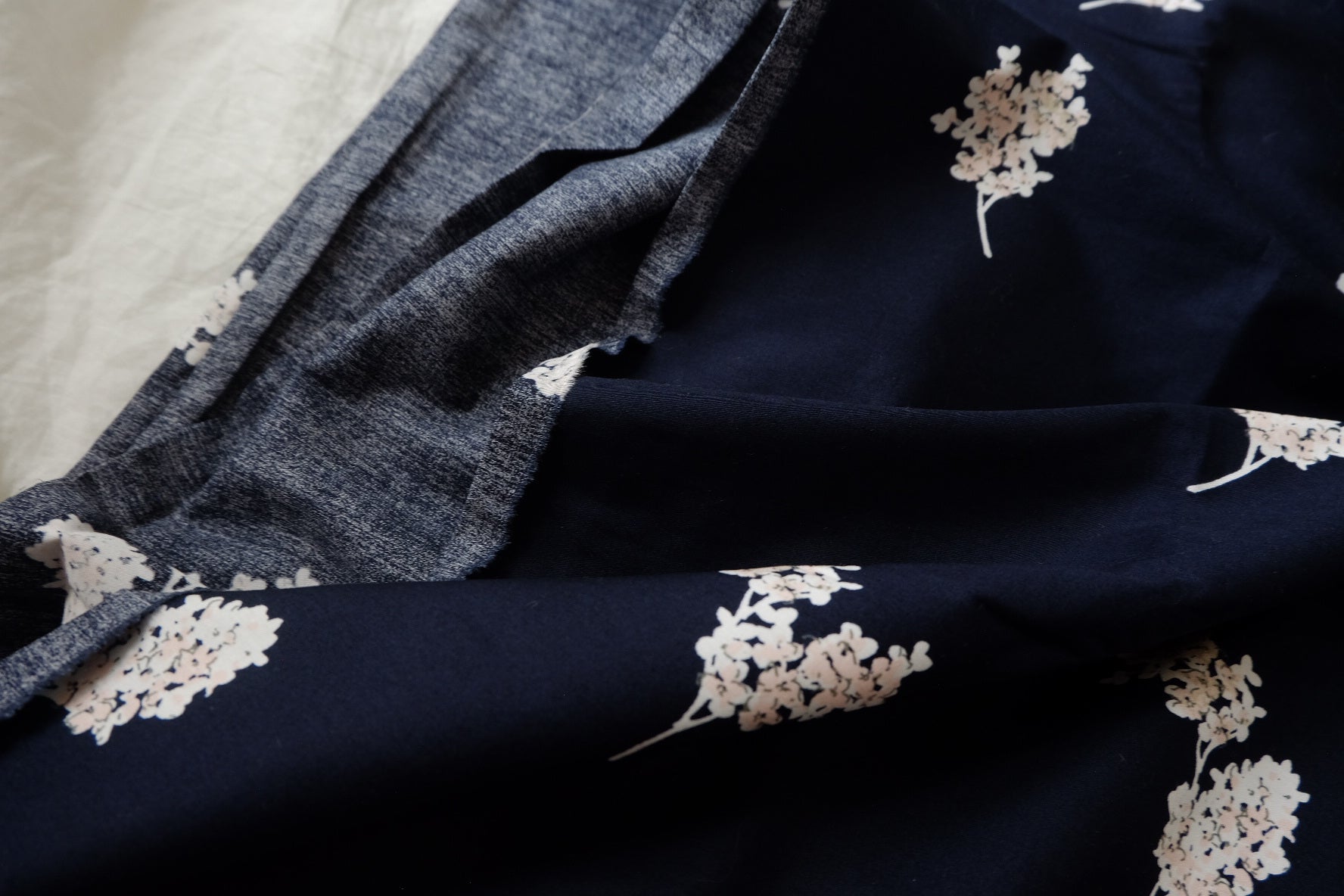 Navy Daisy Border Print Cotton Poplin Fabric - 2.19 yd