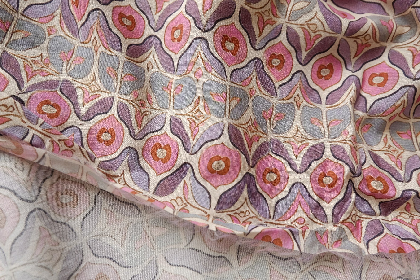 Pink Tile Floral Cotton-Nylon Shirting Fabric — 2.19 yd