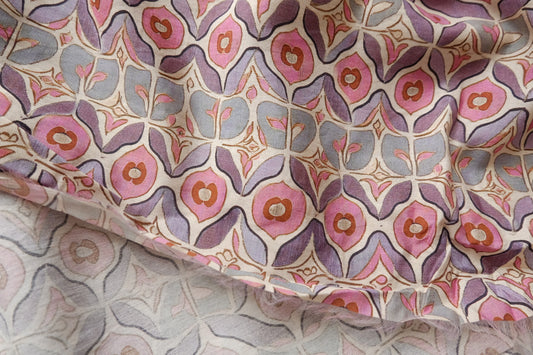 Pink Tile Floral Cotton-Nylon Shirting Fabric — 2.19 yd