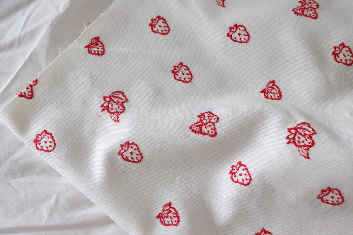 Red Strawberry Embroidered Heavy Cotton Twill – 2.2 yd