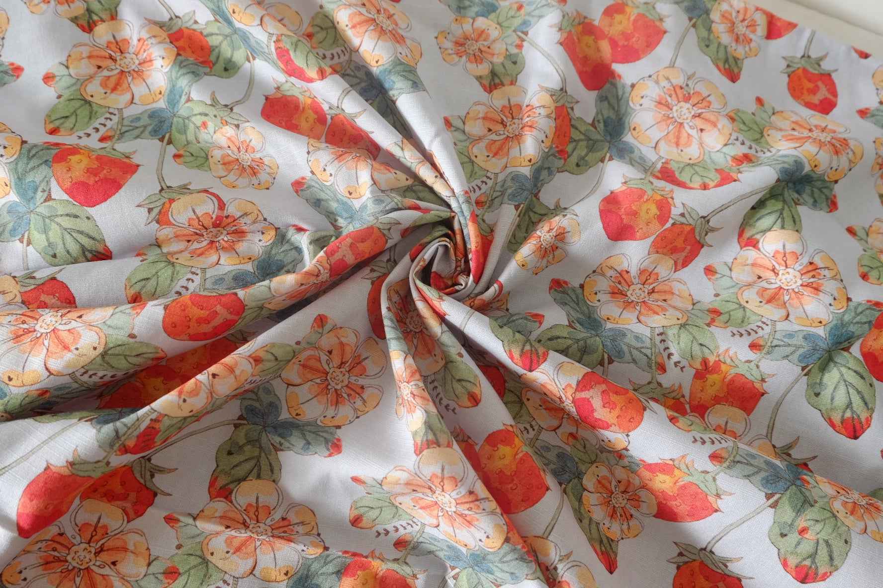 Strawberry Floral Linen Cotton Fabric – 2.2 Yards
