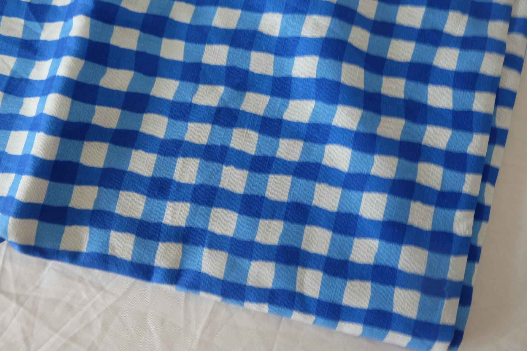 Blue Gingham 90% Linen-Cotton Fabric – 2.2 yd