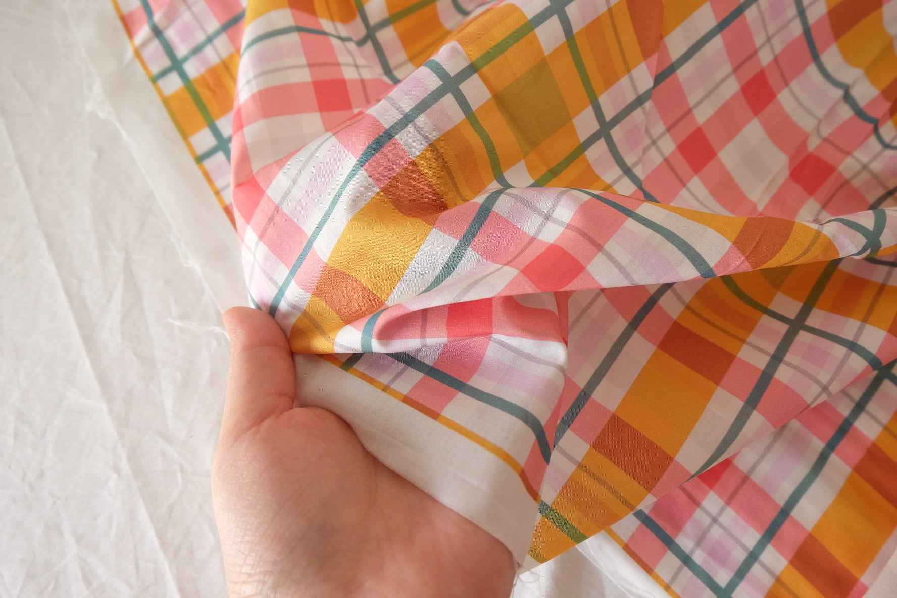 Warm Sunset Plaid Cotton Lawn Fabric – 3.9 yd