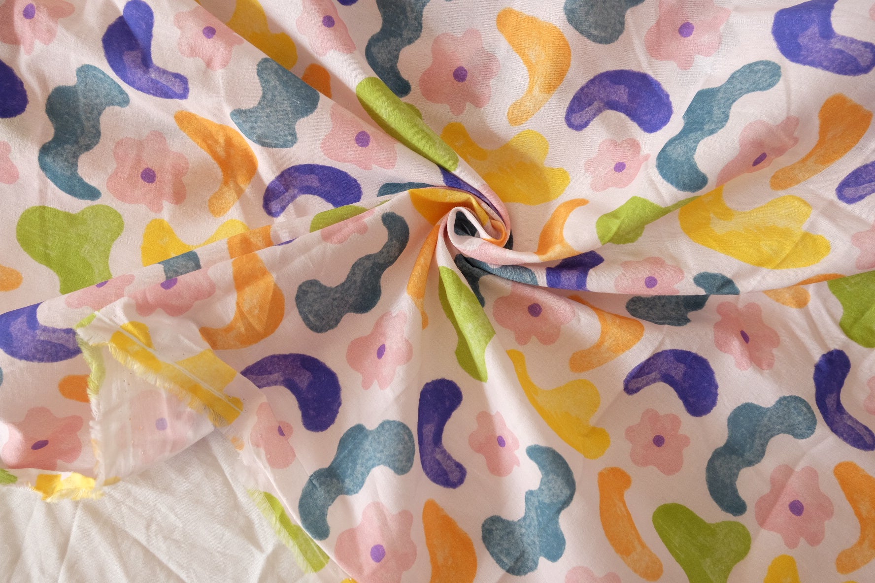 Playful Abstract Floral Cotton Poplin Fabric - 1.9 yd