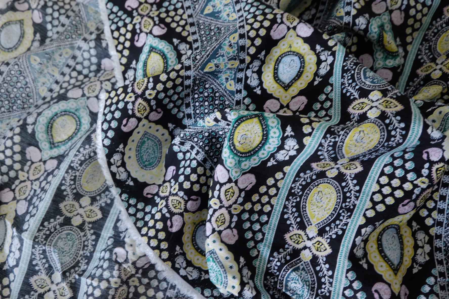 Black Paisley Stripe Tencel Cotton Fabric – 3.3 yd