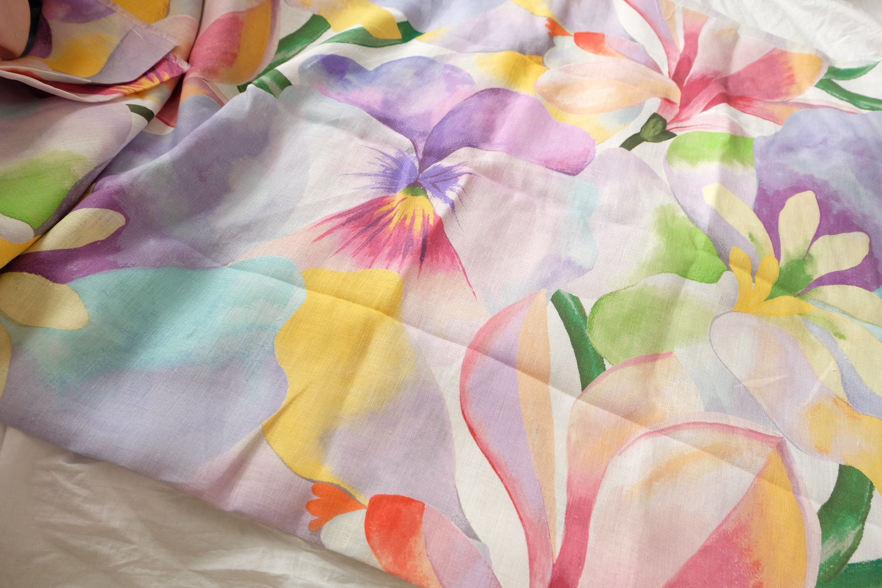 Watercolor Floral Linen Designer Deadstock Fabric — 3.28 yd