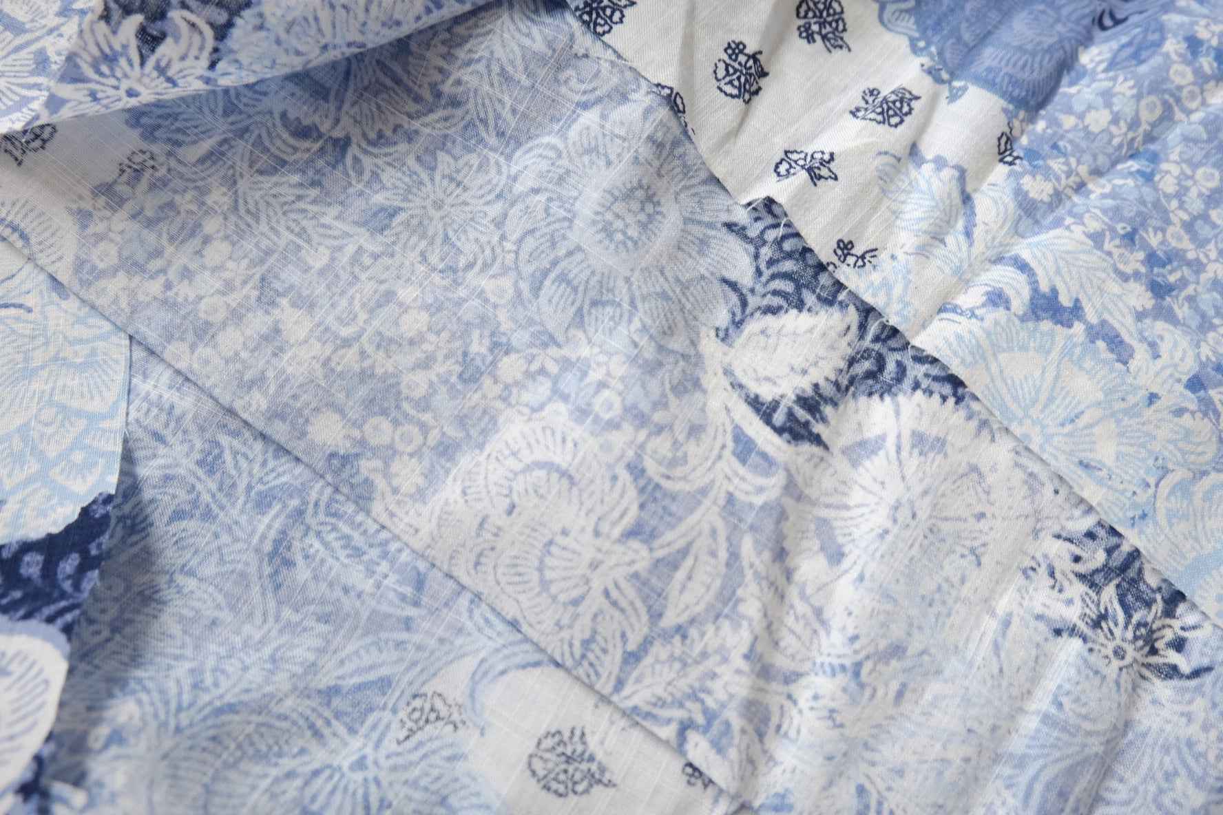Blue Patchwork Cotton-Linen Fabric - 2.19 yd