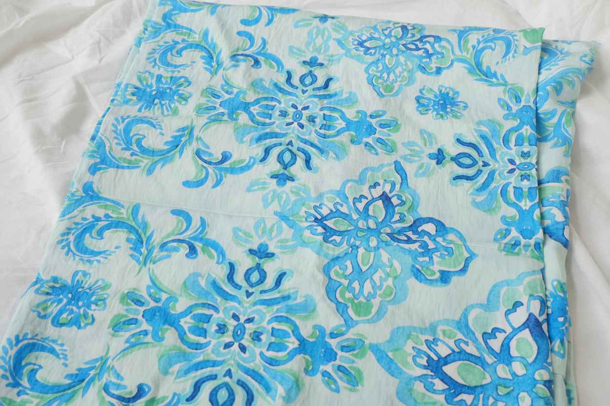 Blue Medallion Tencel Cotton Fabric, Soft Lightweight Fabric, 3.28 Yards