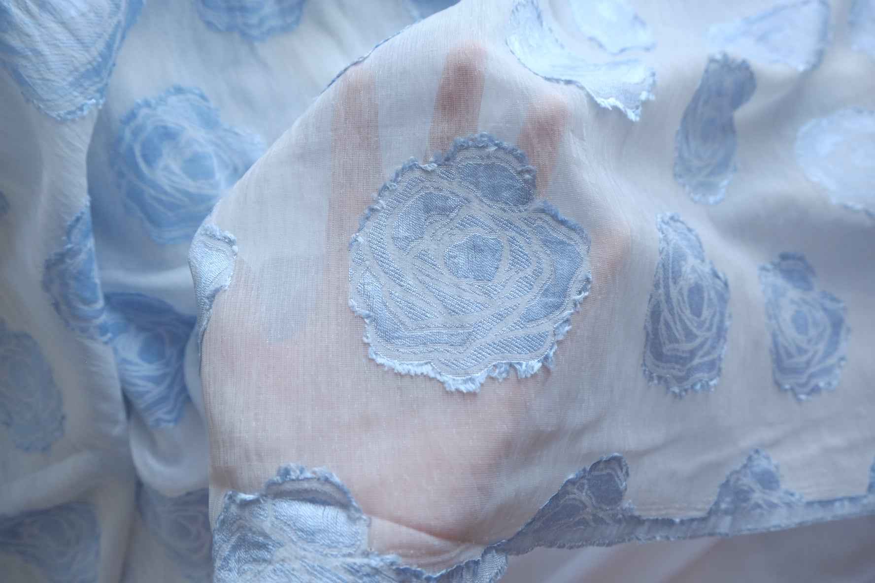 Pale Blue 3D Embroidered Nylon Organza Fabric - 3.28 yd